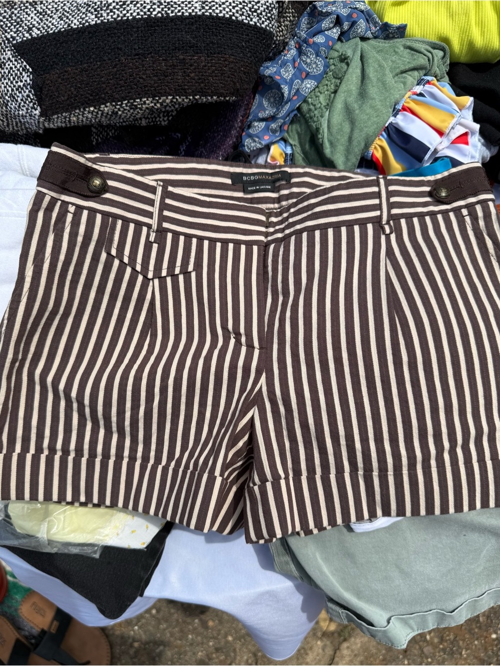 BCBGMaxAzria Brown and White Striped Tailored Shorts